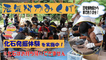 元気村かみくげ 恐竜博物館から車で約10分 化石発掘体験を実施中! 注)化石はお持ち帰りできません。